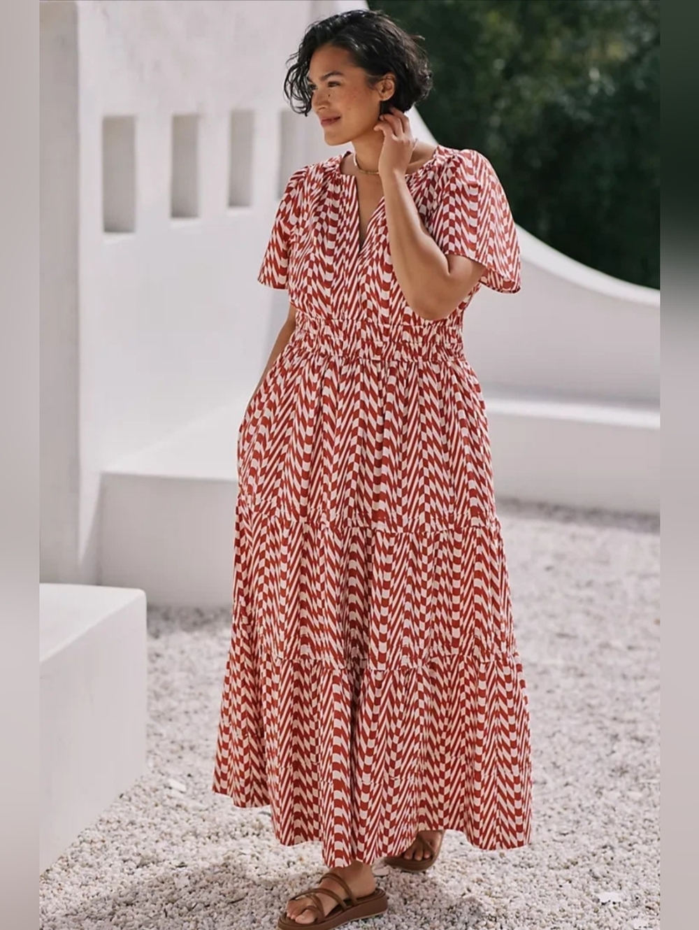 Anthropologie Rust and Cream Chevron Somerset Maxi Dress Sz 1X